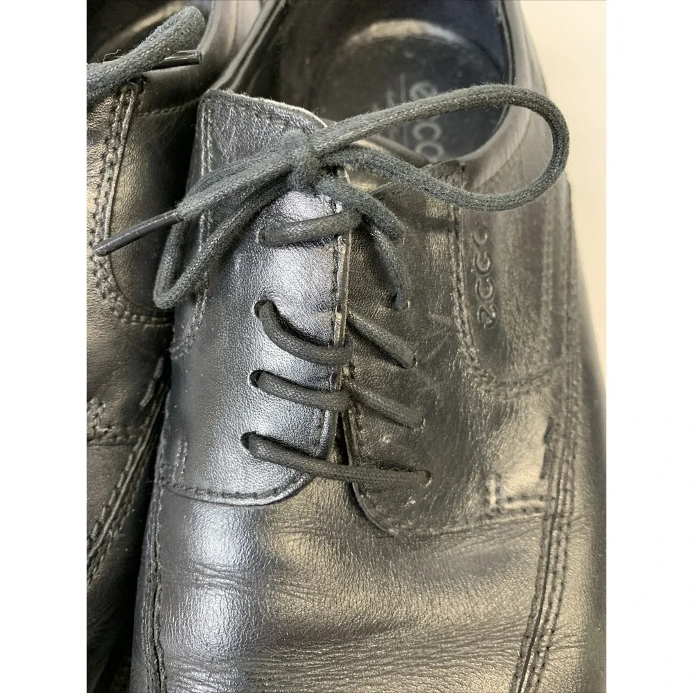 Ecco Shoes Mens Size 13/46 Black Leather Helinski Bicycle Toe‎ Lace Up Oxfords